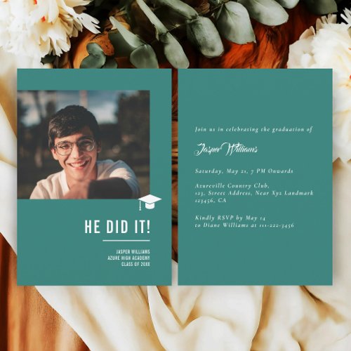 Minimalist Modern Elegant Teal Graduation PhotoPop Invitation
