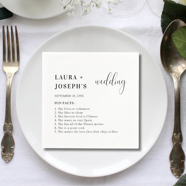 Minimalist Modern Elegant Wedding Fun Facts Napkins (Creator Uploaded)
