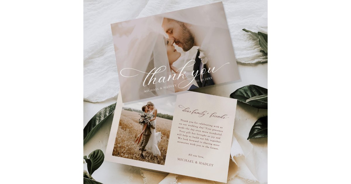 Minimalist Modern Elegant Wedding Photo Thank You Card | Zazzle