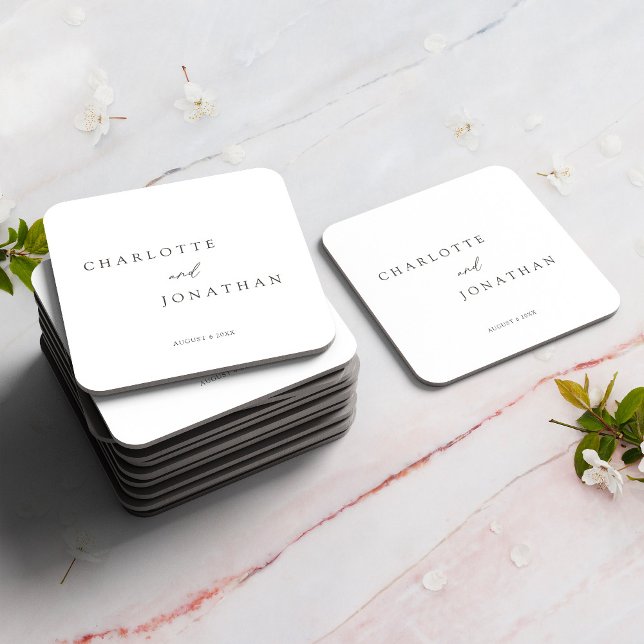 Minimalist Modern Elegant Wedding Square Paper Coaster (Creator Uploaded)