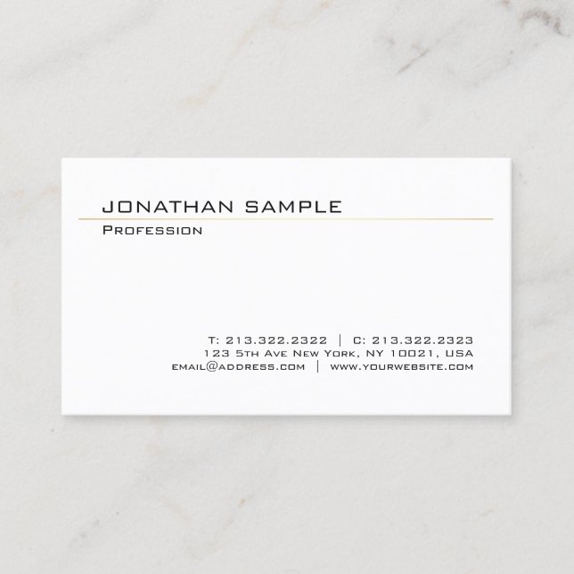 Minimalist Modern Elegant White Gold Trendy Plain Business Card (Front)