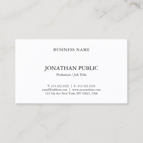 Minimalist Modern Elegant White Professional Plain Business Card