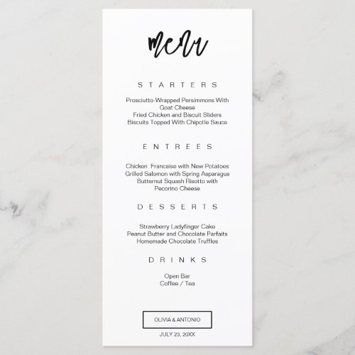 Minimalist Modern Elegant White Wedding  Menu