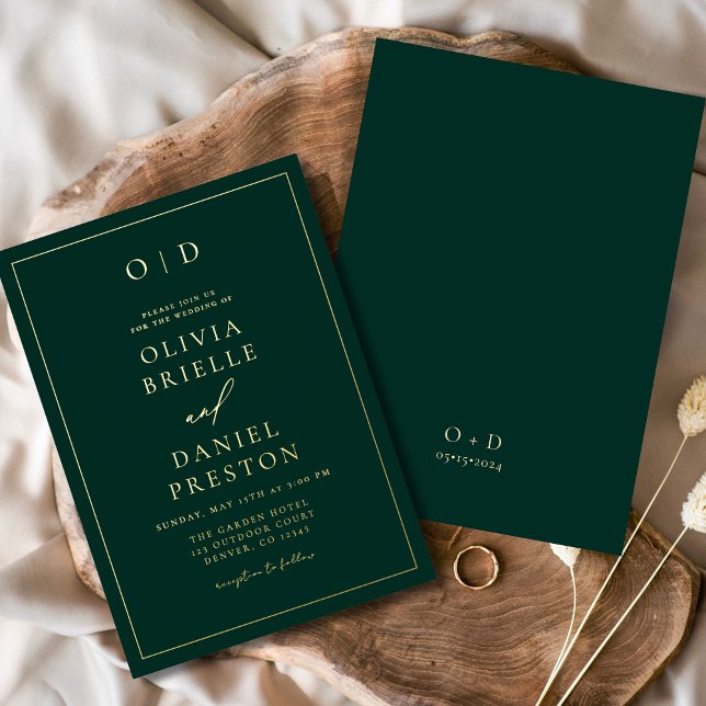 Minimalist Modern Emerald Green Gold Wedding Foil Invitation (Creator Uploaded)