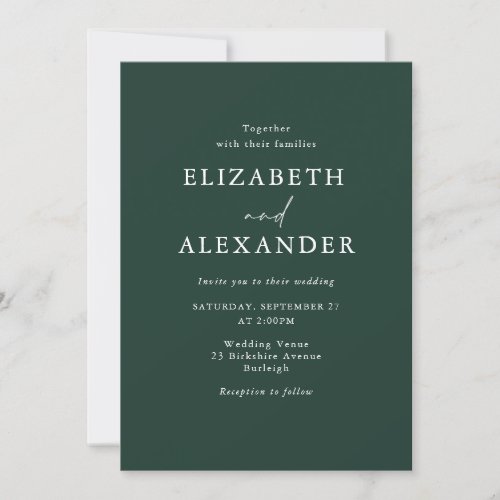 Minimalist Modern Emerald Green Wedding Invitation