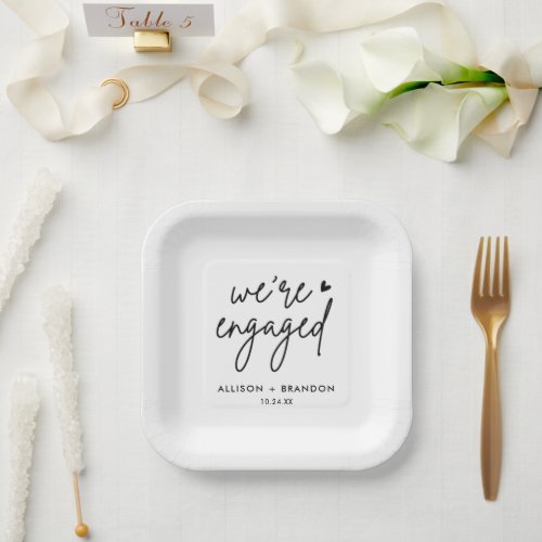 Minimalist Modern Engagement Party Engaged Paper Plates