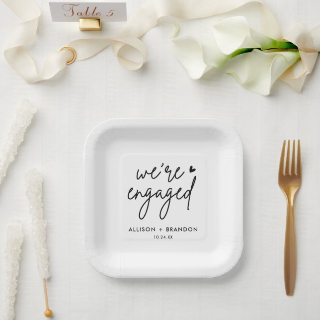 Minimalist Modern Engagement Party Engaged Paper Plates (Wedding)