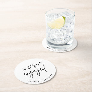 Minimalist Modern Engagement Party Engaged Round Paper Coaster