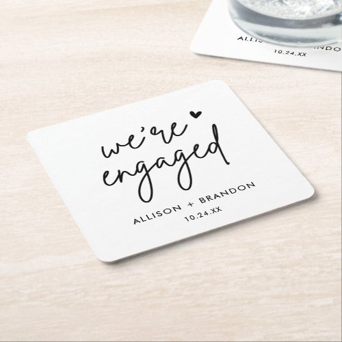 Minimalist Modern Engagement Party Engaged Square Paper Coaster
