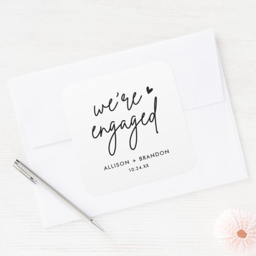 Minimalist Modern Engagement Party Engaged Square Sticker