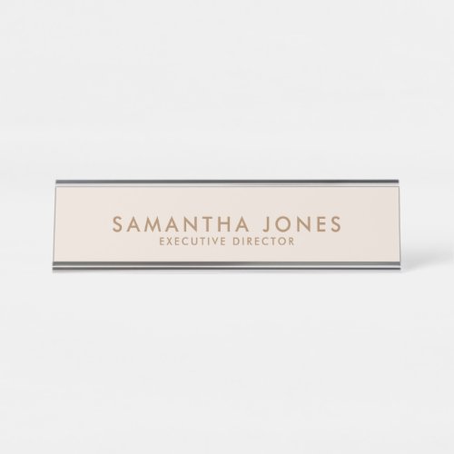 Minimalist Modern Exective Pale Peach Pastel Desk Name Plate