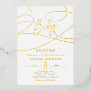 Minimalist Modern Fancy Script "Baby" Shower Foil Invitation