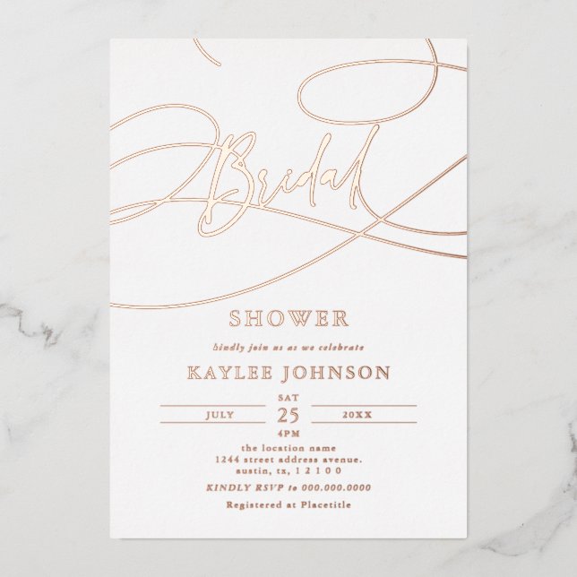 Minimalist Modern Fancy Script "Bridal" Shower Foil Invitation (Front)