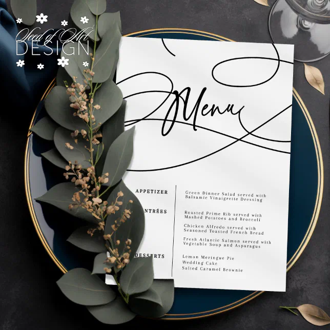 Minimalist Modern Fancy Script "Menu" Wedding Menu | Zazzle