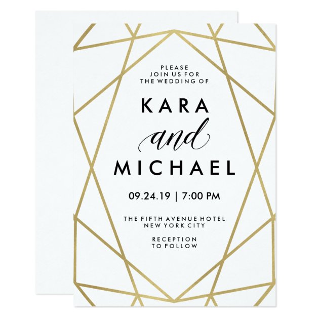 Minimalist Modern Faux Gold On White Invitation