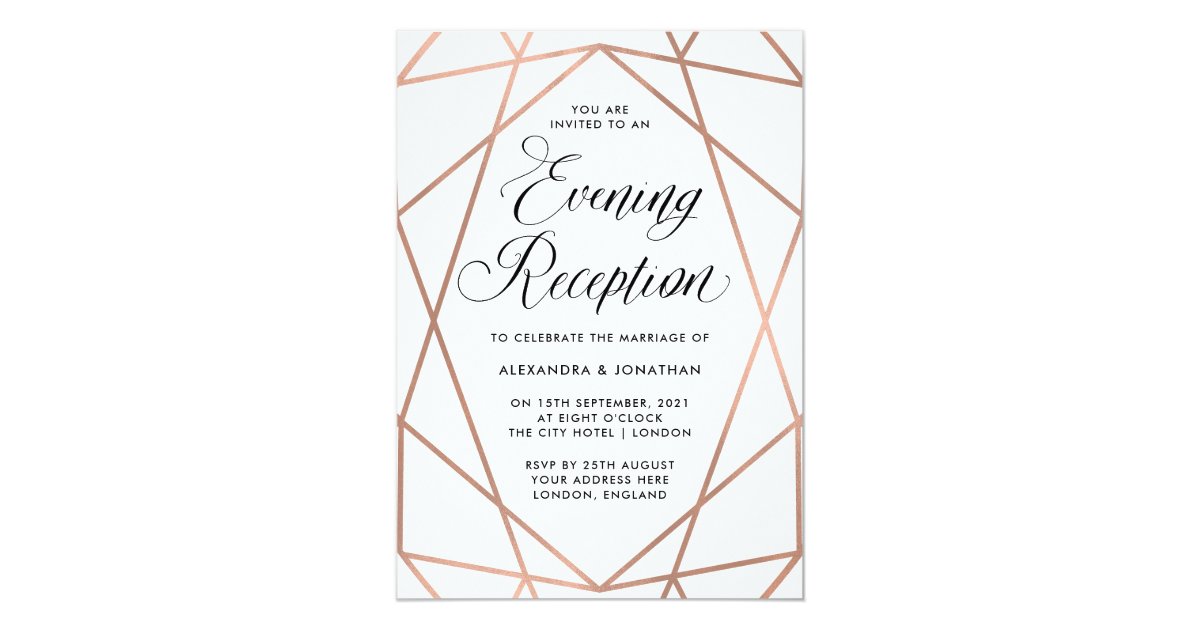Minimalist Modern Faux Rose Gold Evening Reception Invitation