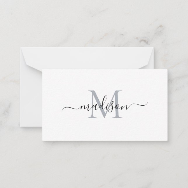 Minimalist Modern Feminine Monogram Script Gray Note Card (Back)