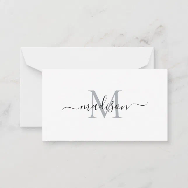 Minimalist Modern Feminine Monogram Script Gray Note Card | Zazzle