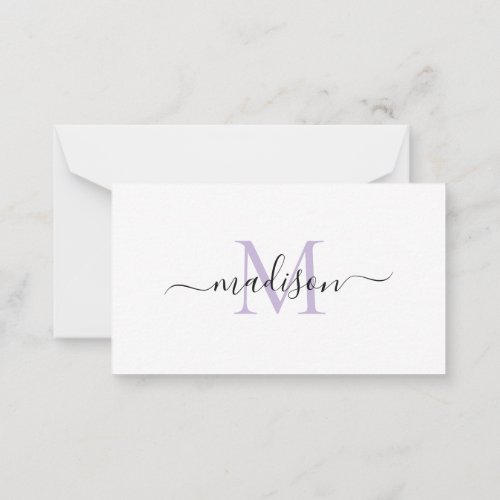 Minimalist Modern Feminine Monogram Script Purple Note Card