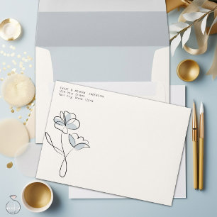 Minimalist Modern Floral Dusty Blue and Buff Envelope