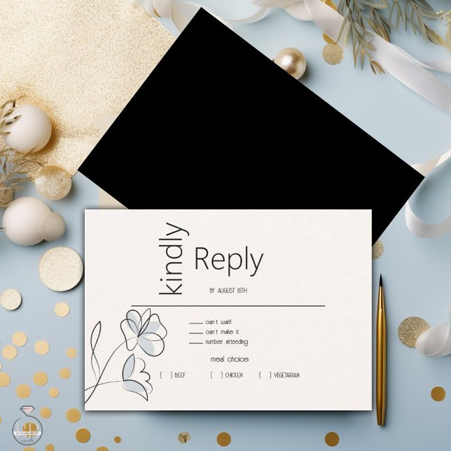 Minimalist Modern Floral Dusty Blue and Buff   RSVP Card (Creator Uploaded)