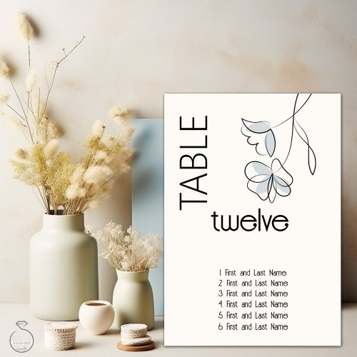 Minimalist Modern Floral Dusty Blue and Buff  Table Number