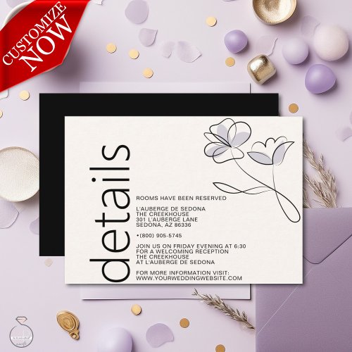 Minimalist Modern Floral Dusty Plum and Buff Enclosure Card