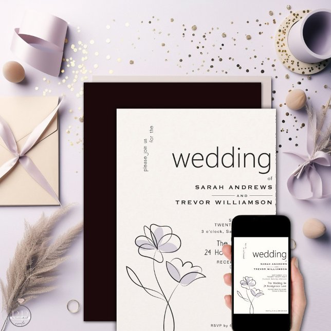 Minimalist Modern Floral Dusty Plum and Buff   Invitation (Creator Uploaded)