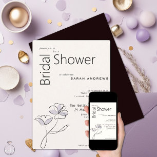 Minimalist Modern Floral Dusty Plum and Buff  Invitation