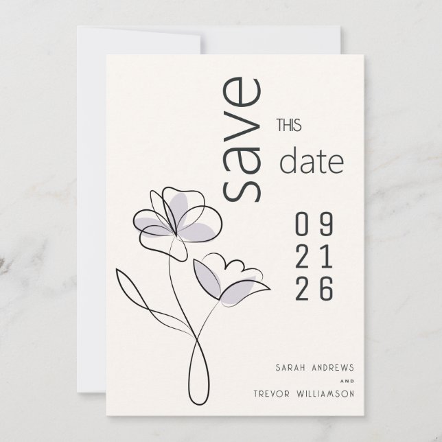 Minimalist Modern Floral Dusty Plum and Buff   Invitation (Front)