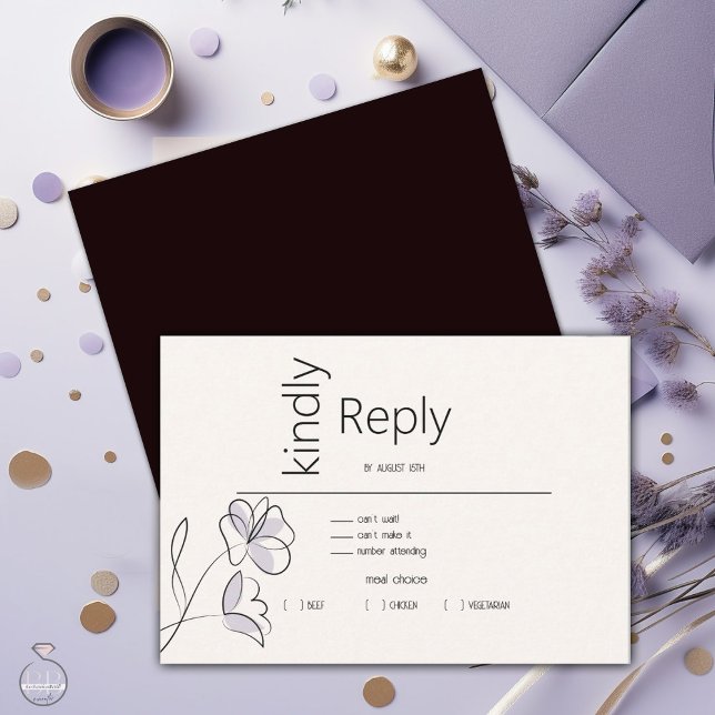 Minimalist Modern Floral Dusty Plum and Buff   RSVP Card (Creator Uploaded)
