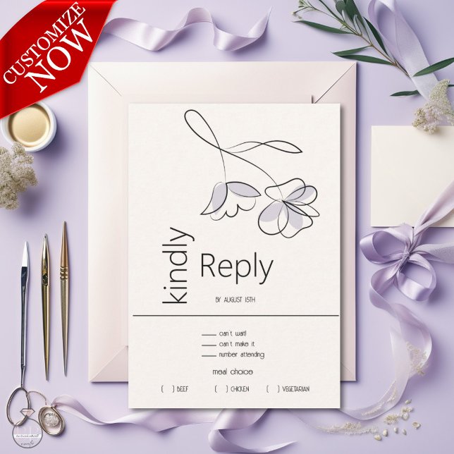 Minimalist Modern Floral Dusty Plum and Buff   RSVP Card (Easy to personalize)
