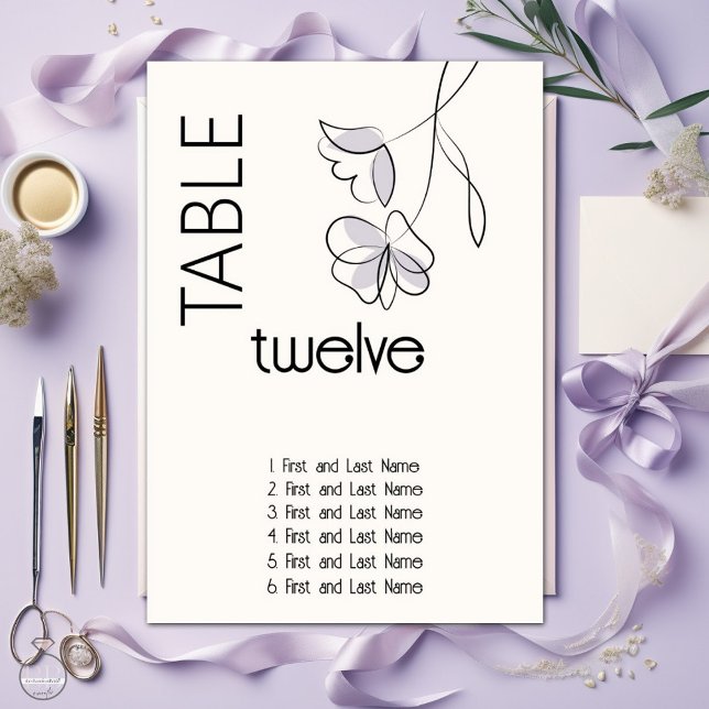 Minimalist Modern Floral Dusty Plum and Buff  Table Number (Creator Uploaded)