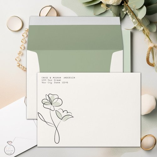 Minimalist Modern Floral Muted Sage and Buff   Envelope