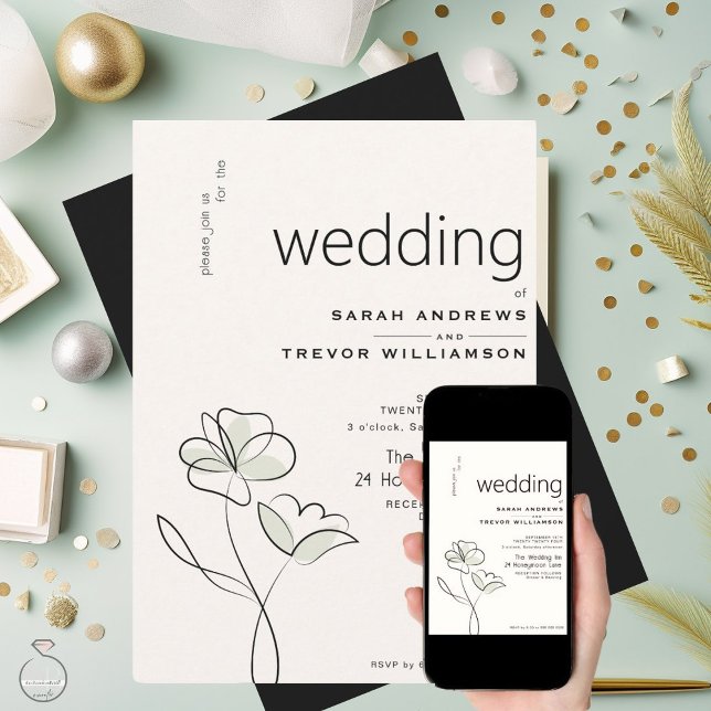 Minimalist Modern Floral Muted Sage and Buff   Invitation (Creator Uploaded)