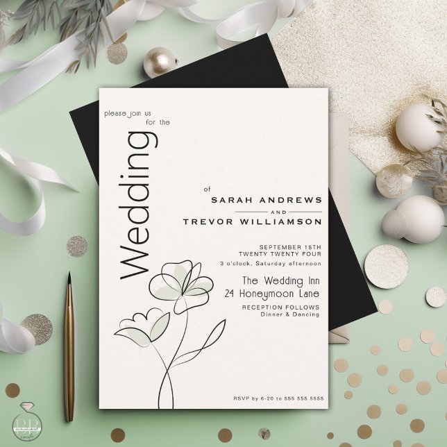 Minimalist Modern Floral Muted Sage and Buff   Invitation (Creator Uploaded)