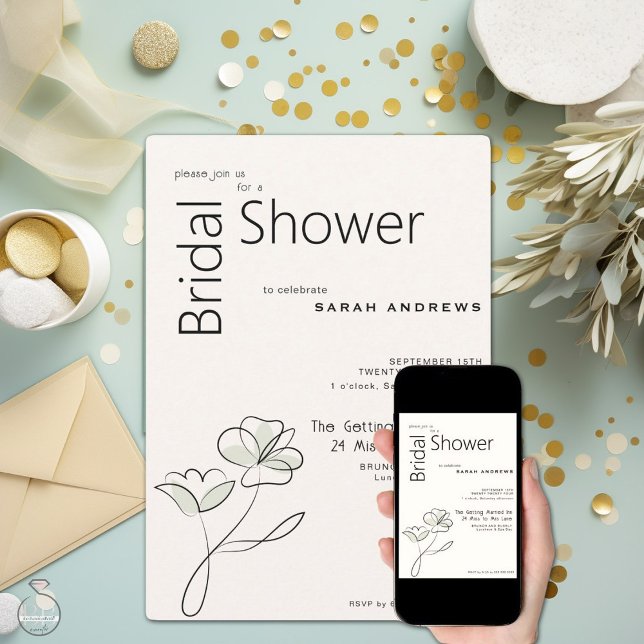 Minimalist Modern Floral Muted Sage and Buff  Invitation (Creator Uploaded)