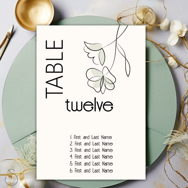 Minimalist Modern Floral Muted Sage and Buff  Table Number (Creator Uploaded)