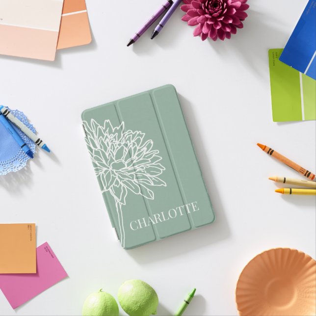Minimalist Modern Floral Sketch Custom Name Case- iPad Mini Cover (In Situ)