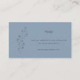 Minimalist Modern Floral Sketch Dusty Blue Wedding Enclosure Card