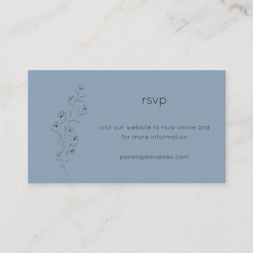 Minimalist Modern Floral Sketch Dusty Blue Wedding Enclosure Card