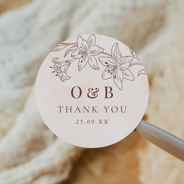 Minimalist Modern Floral Sketch Elegant Wedding Classic Round Sticker (Creator Uploaded)