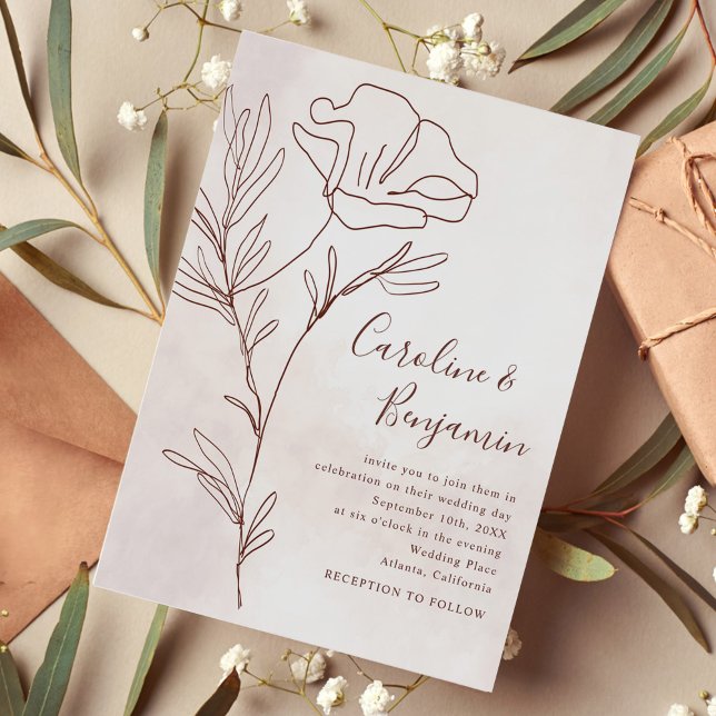 Minimalist Modern Floral Sketch Elegant Wedding Invitation (Creator Uploaded)