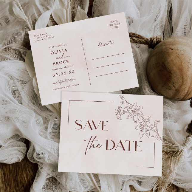 Minimalist Modern Floral Sketch Elegant Wedding Invitation Postcard (Creator Uploaded)