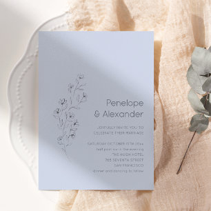 Minimalist Modern Floral Sketch Soft Blue Wedding Invitation