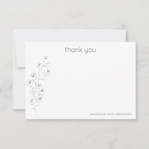 Minimalist Modern Floral Sketch Wedding Custom Thank You Card