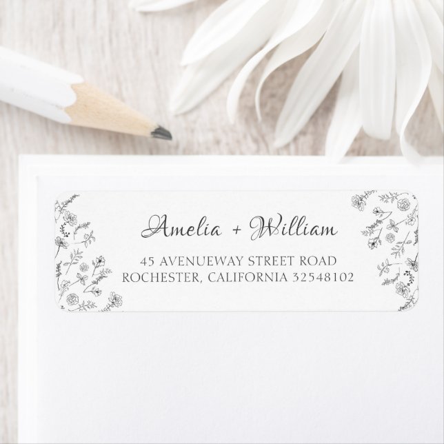 Minimalist Modern Floral Wedding Address Label (Insitu)