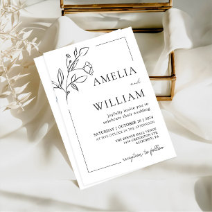 Minimalist Modern Floral Wedding Invitation