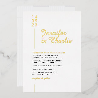 Minimalist Modern Formal White Elegant  Wedding Foil Invitation