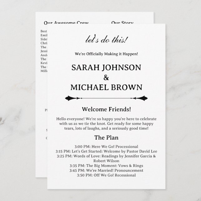 Minimalist Modern Fun Wedding Program (Front/Back)